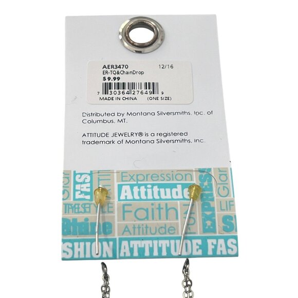 Montana Attitude Jewelry Turquoise Bead Chain Drop Earrings Silver Bohemian NEW - Picture 3 of 6